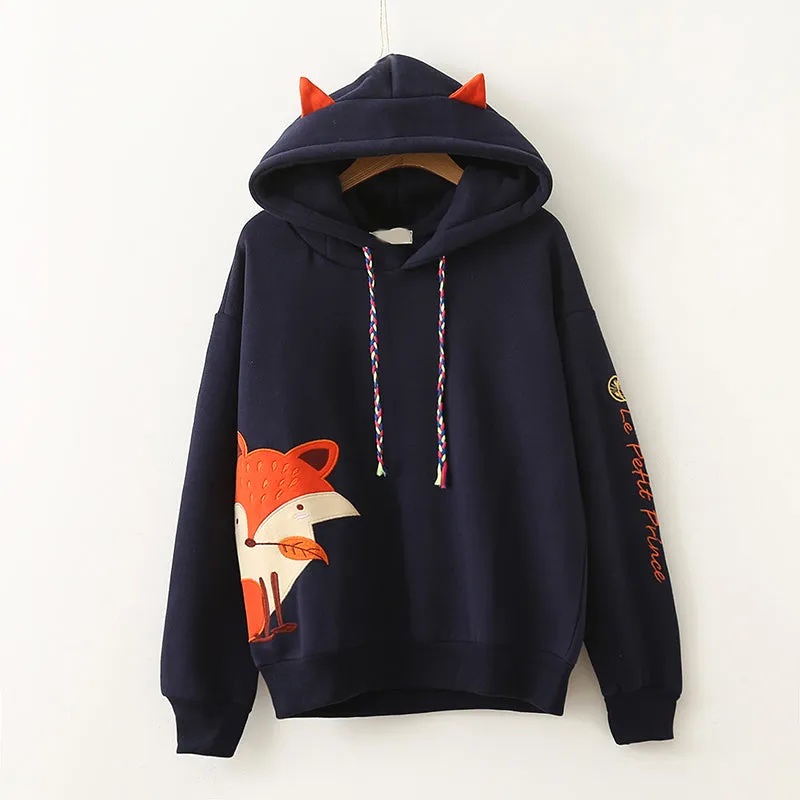 "2 COLORS HARAJUKU  EMBROIDERED FOX" HOODIE K102707