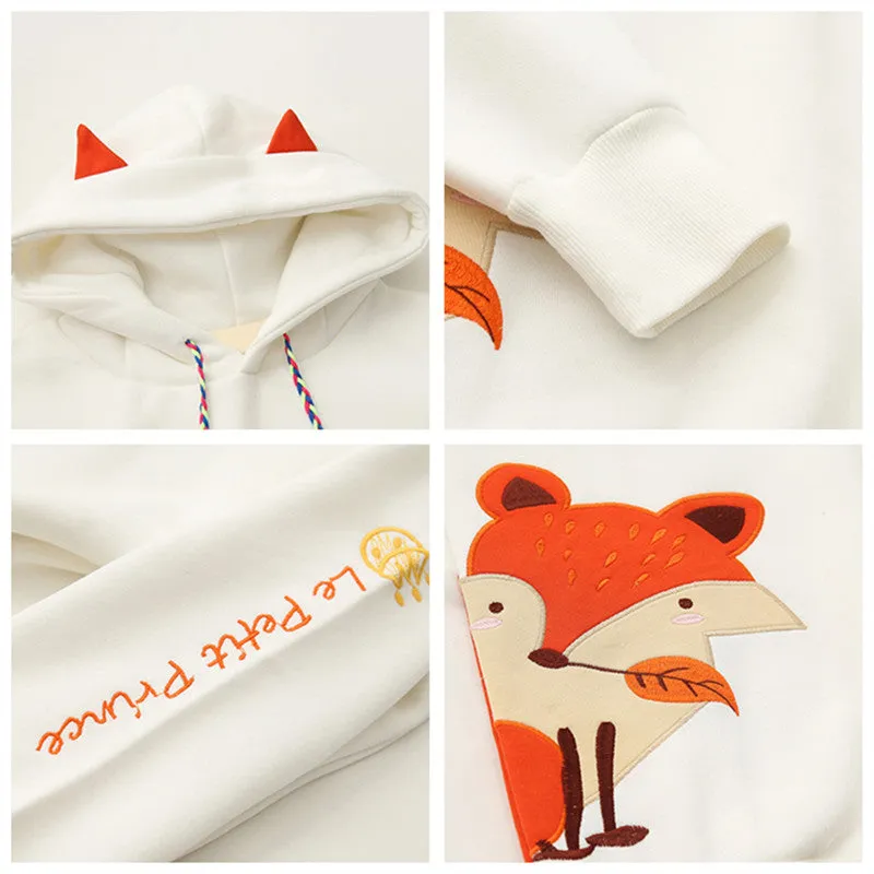 "2 COLORS HARAJUKU  EMBROIDERED FOX" HOODIE K102707