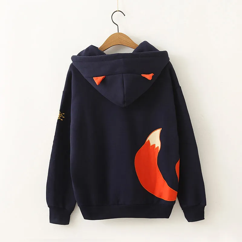 "2 COLORS HARAJUKU  EMBROIDERED FOX" HOODIE K102707