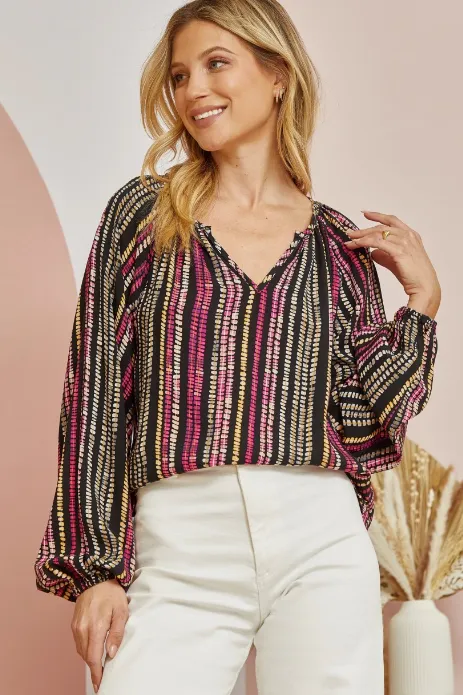 Raylee Striped V-Neck Blouse
