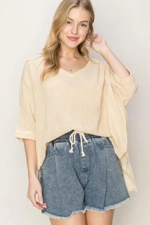River Oversized V-Neck Top In Sand