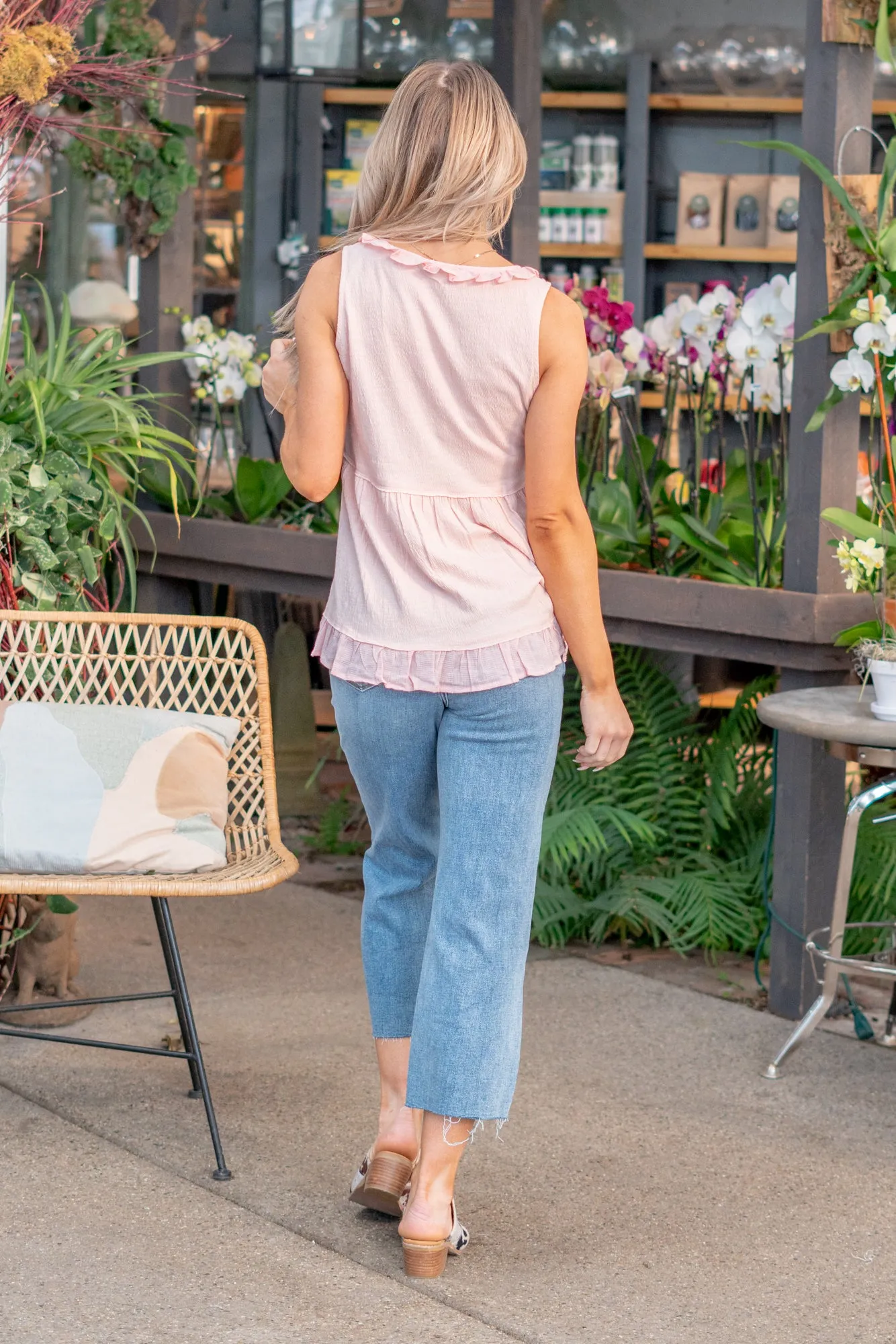Sabrina Tiered Ruffle V Neck Top - Blush