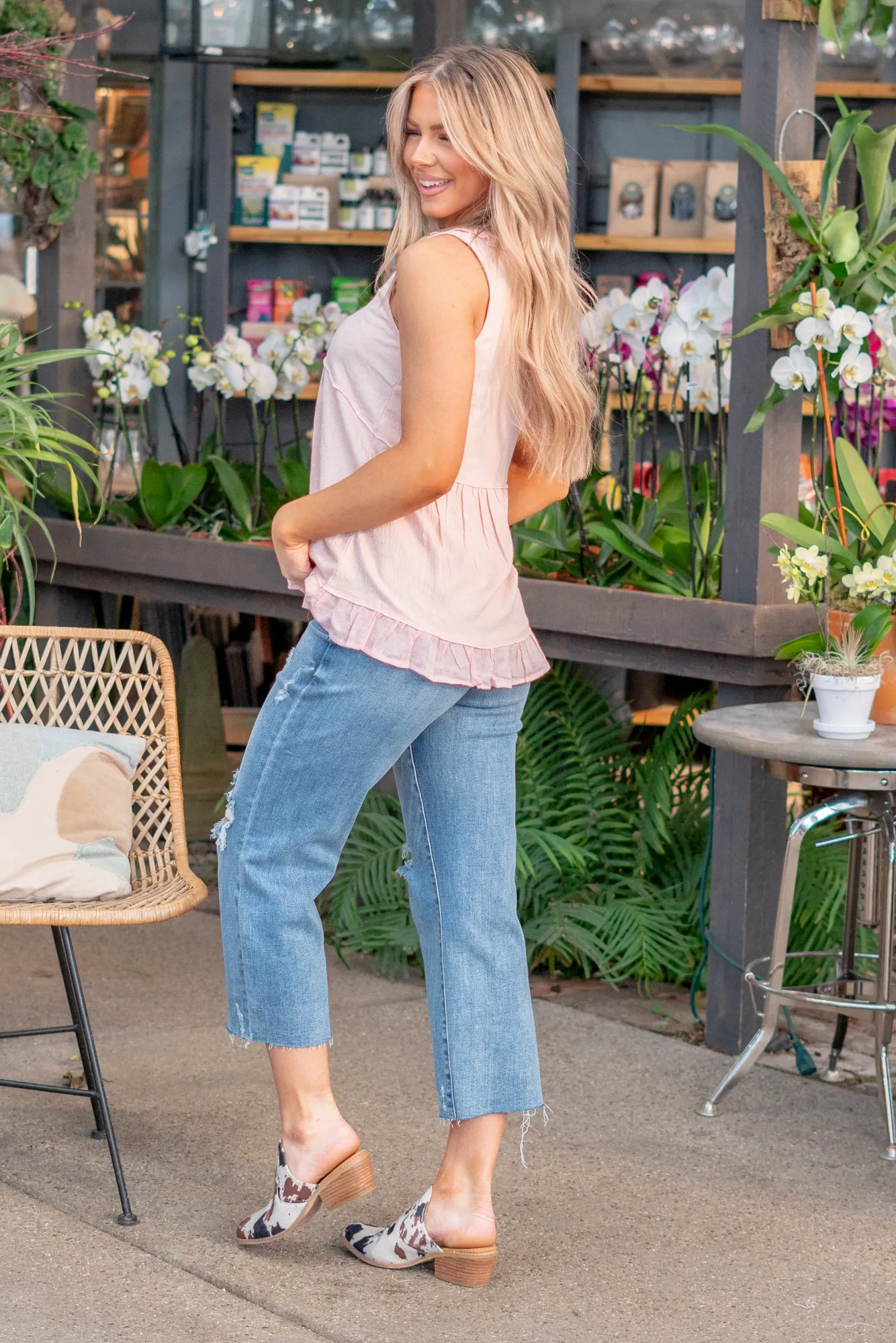 Sabrina Tiered Ruffle V Neck Top - Blush