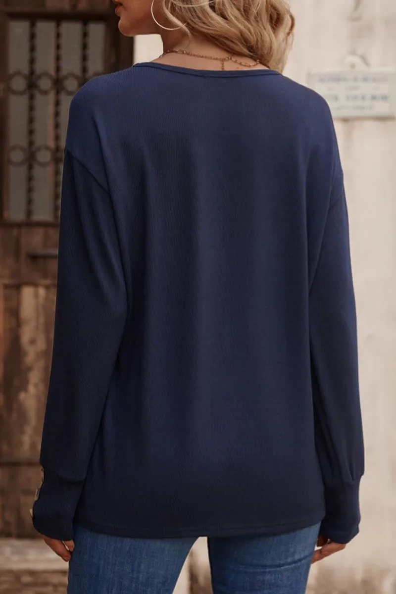 Sexy Simplicity Solid Buttons V Neck Tops