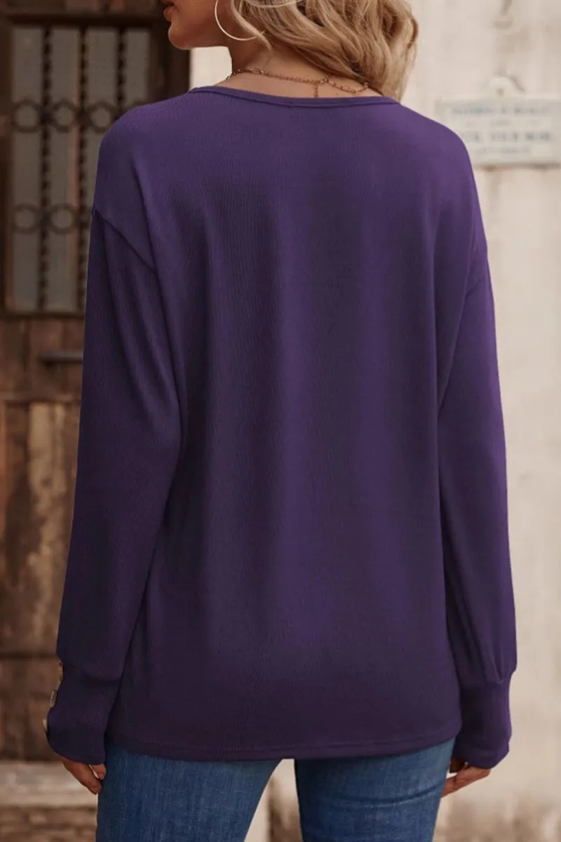 Sexy Simplicity Solid Buttons V Neck Tops