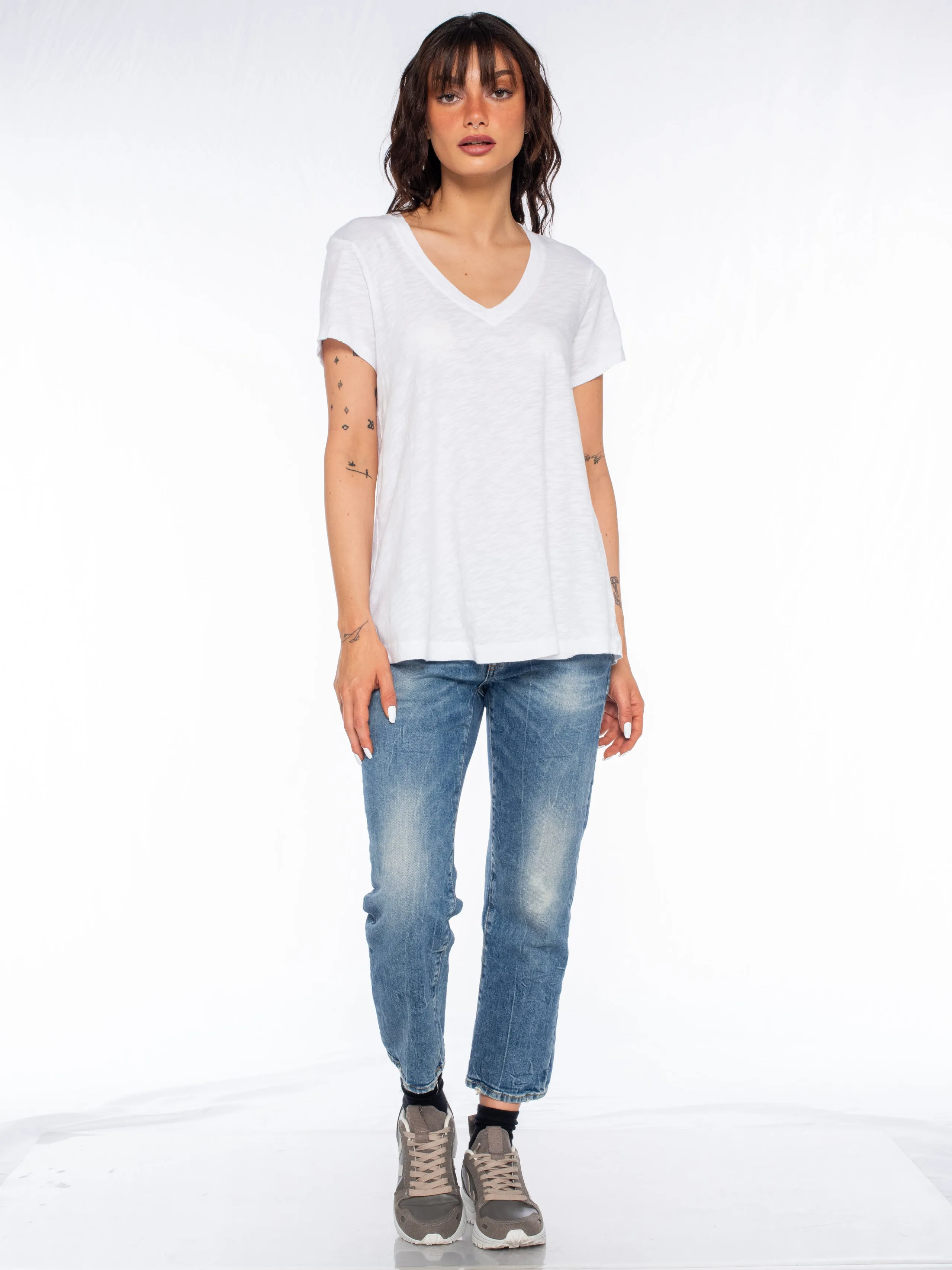 Short Sleeve V-Neck Trapeze Top