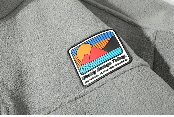 Simple Embroidered Logo Polar Fleece Stand Collar Jacket