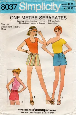 Simplicity 8037 Womens Stretch Tops & Shorts Summer Separates 1970s Vintage Sewing Pattern Size 10 Bust 32.5 Inches