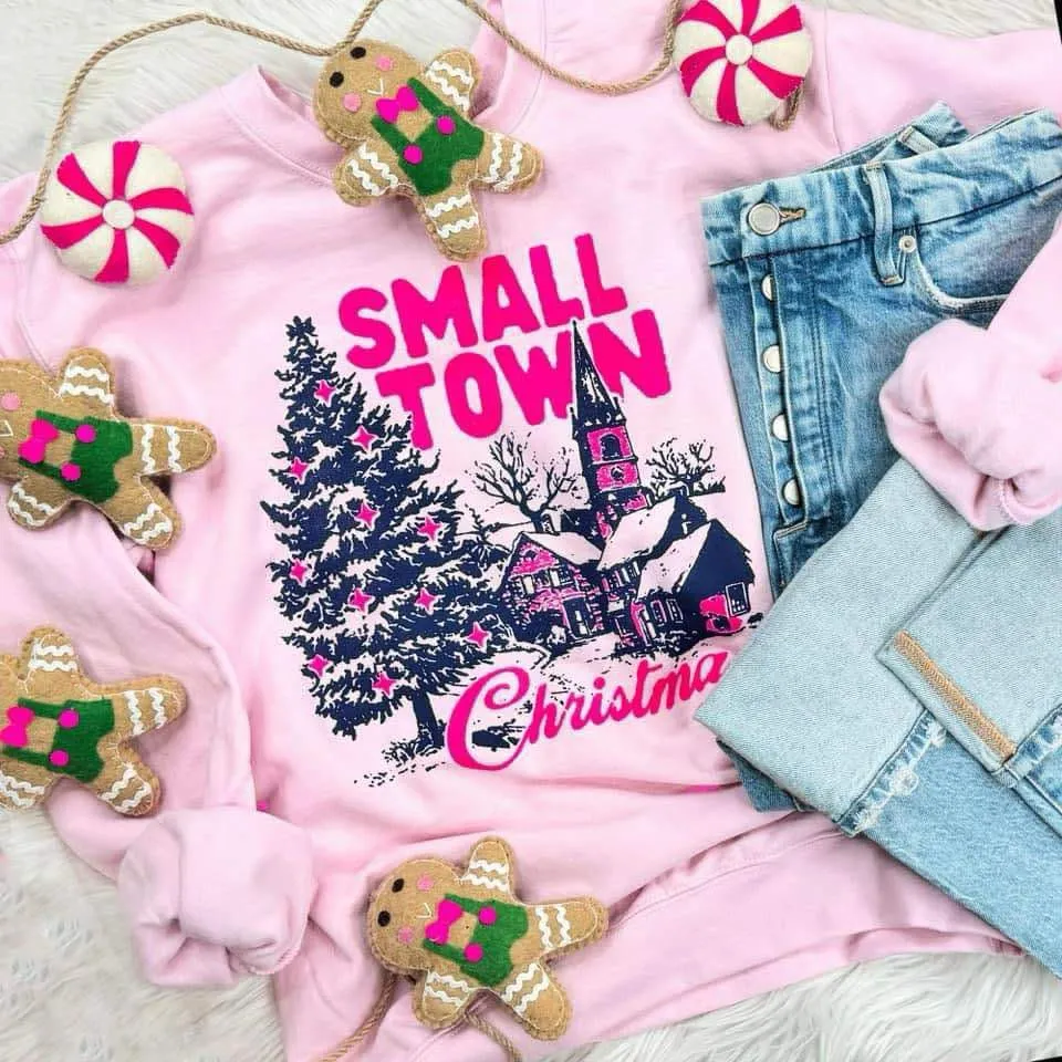 Small Town Christmas Light Pink Sweatshirt (FINAL SALE)