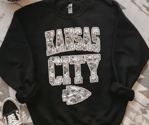Snow Camo Kansas City Arrowhead Black Sweatshirt or Tee