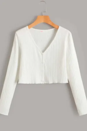 Solid Rib-Knit White Tee