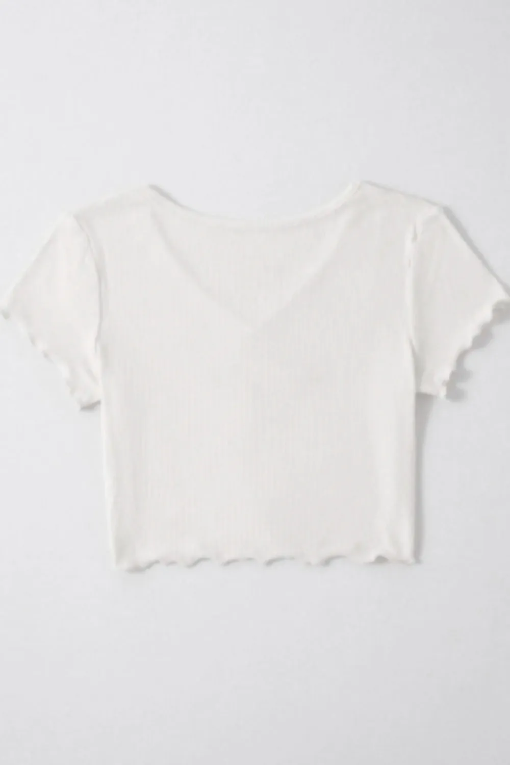 Solid Ruched Lettuce Trim Ribbed Tee