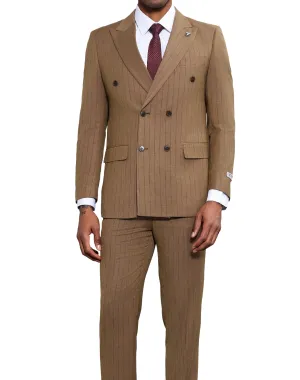 Stacy Adams Double Breasted Pinstripe Classic Fit Suit - Brown