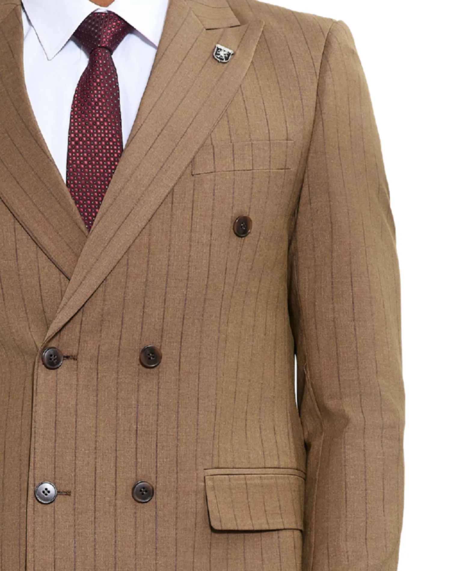Stacy Adams Double Breasted Pinstripe Classic Fit Suit - Brown