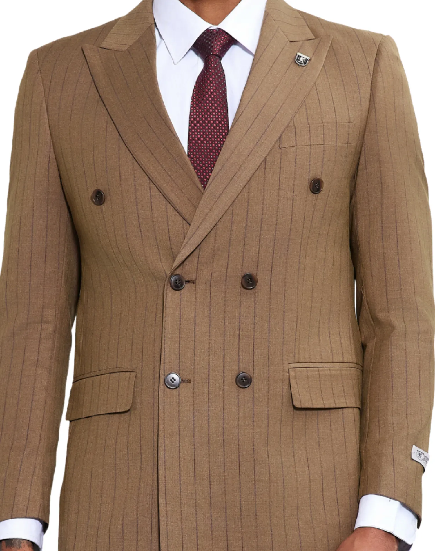 Stacy Adams Double Breasted Pinstripe Classic Fit Suit - Brown