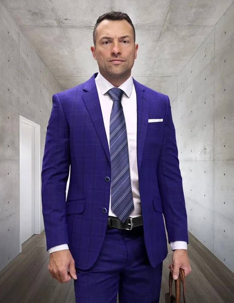 Statement Men's 2-Piece Big & Tall 100% Wool Fashion Suit – Layered Windowpane Pattern