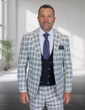 Statement Men's 3-Piece Modern Fit Suit – 100% Wool with Accented Scoop Vest