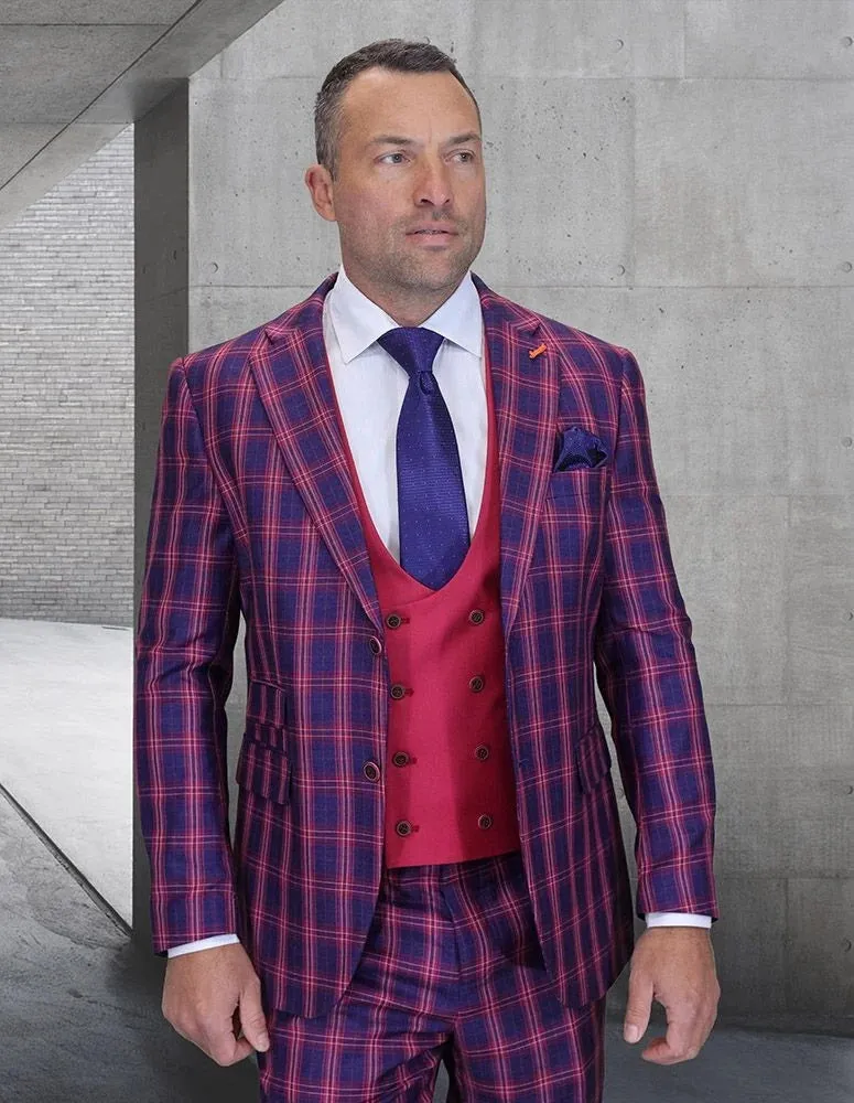 Statement Men's 3-Piece Modern Fit Suit – 100% Wool with Bold Scoop Vest