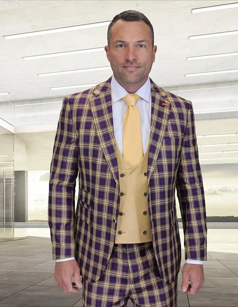 Statement Men's 3-Piece Modern Fit Suit – 100% Wool with Bold Scoop Vest