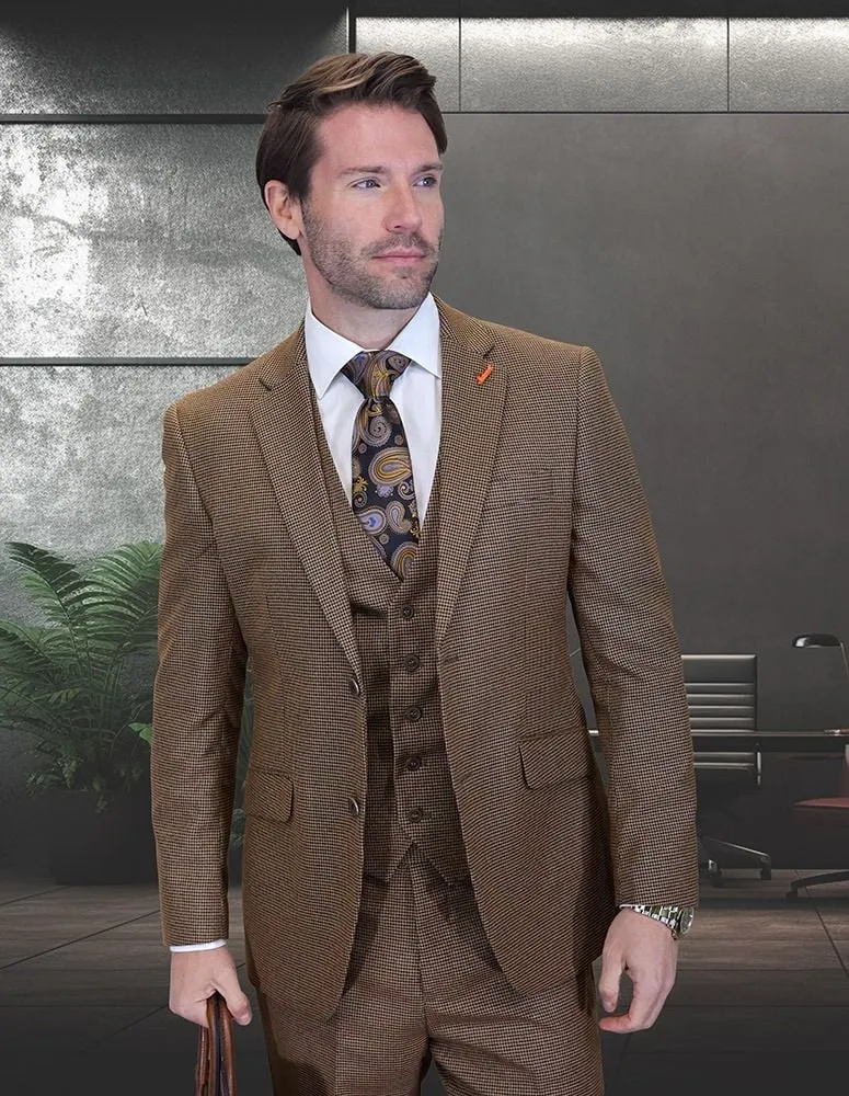 Statement Men's 3-Piece Modern Fit Suit – 100% Wool with Micro Check Pattern