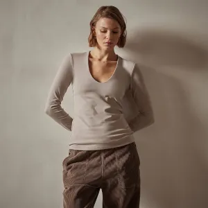 Stretch Lotus Deep V Tee - Nude