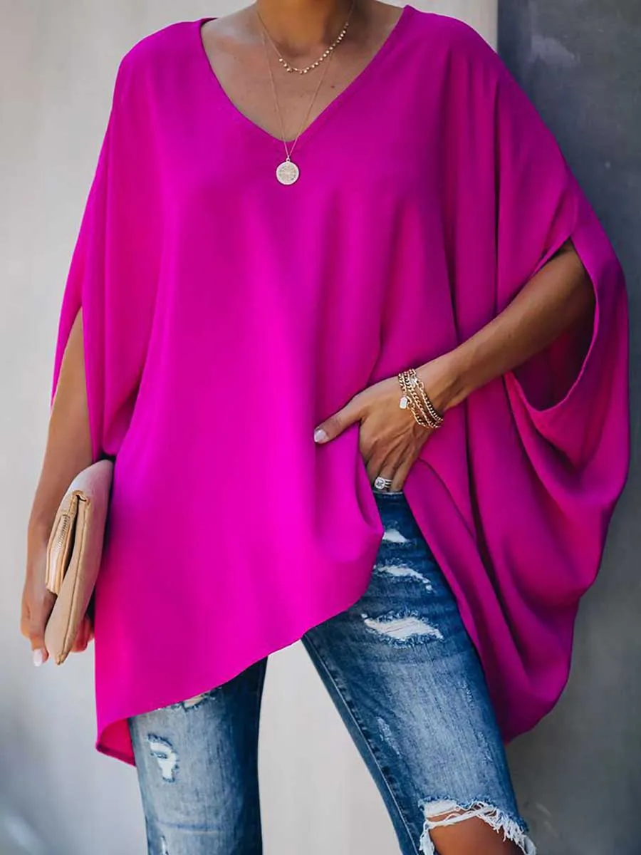 Stunncal Bat Sleeve v-Neck Loose Top