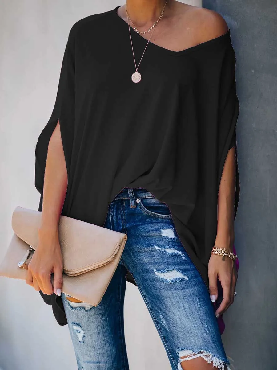 Stunncal Bat Sleeve v-Neck Loose Top