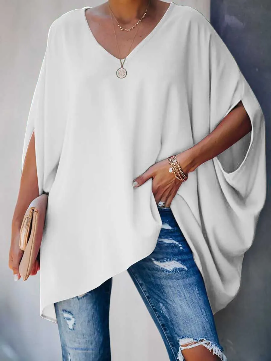 Stunncal Bat Sleeve v-Neck Loose Top