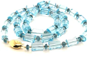 Swiss, London Blue Topaz Beaded Necklace with Yellow Gold Accents, 23.5 Inches