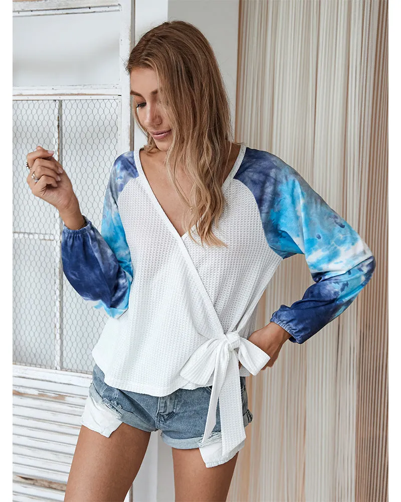 Tie-dye V-neck Cross Strappy Casual Tops