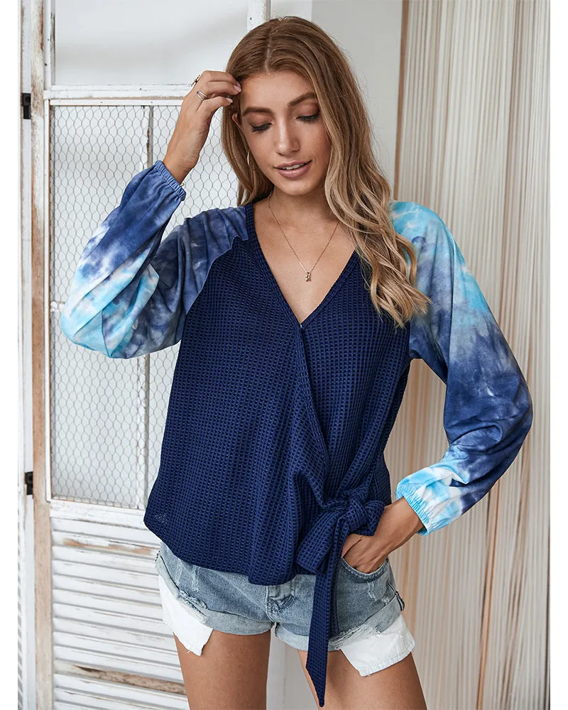 Tie-dye V-neck Cross Strappy Casual Tops