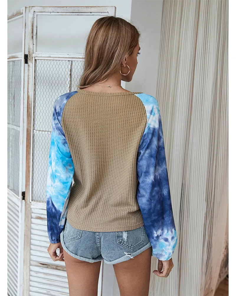 Tie-dye V-neck Cross Strappy Casual Tops