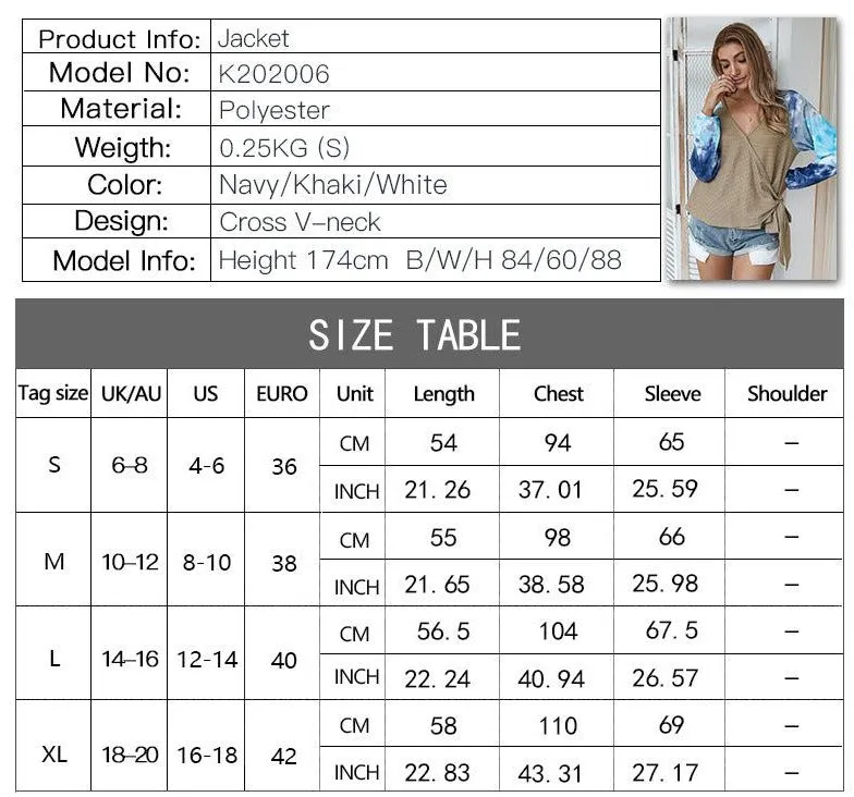 Tie-dye V-neck Cross Strappy Casual Tops
