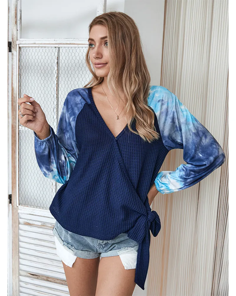 Tie-dye V-neck Cross Strappy Casual Tops