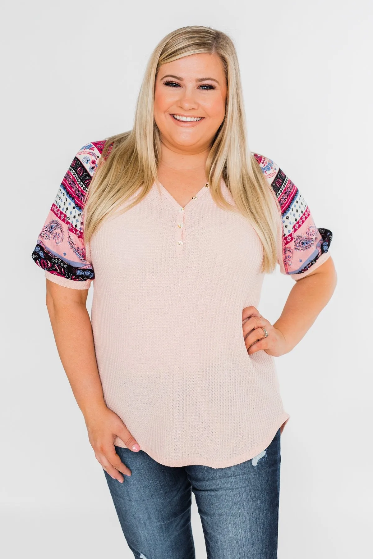 Uniquely You Button Detail Top- Blush