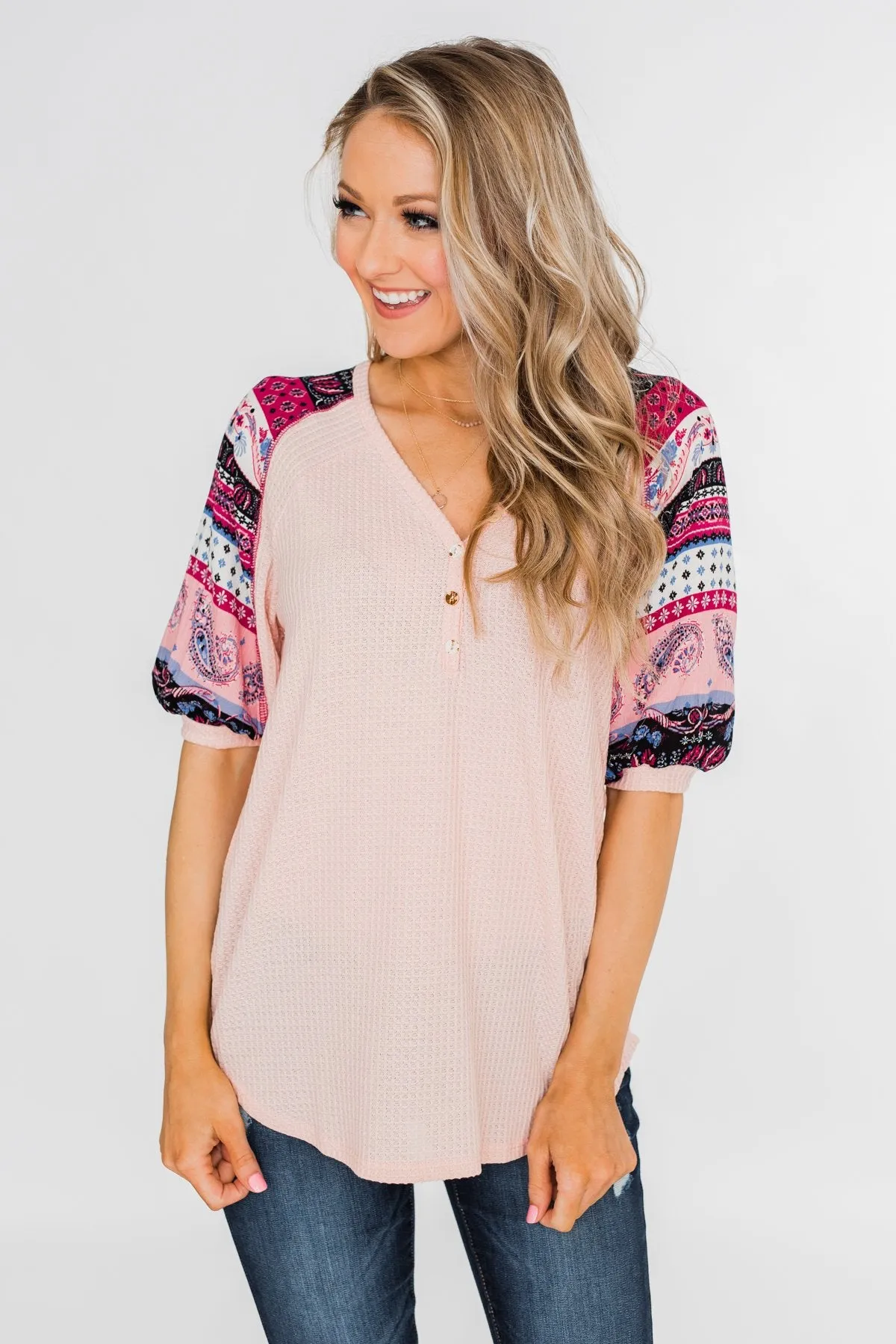 Uniquely You Button Detail Top- Blush