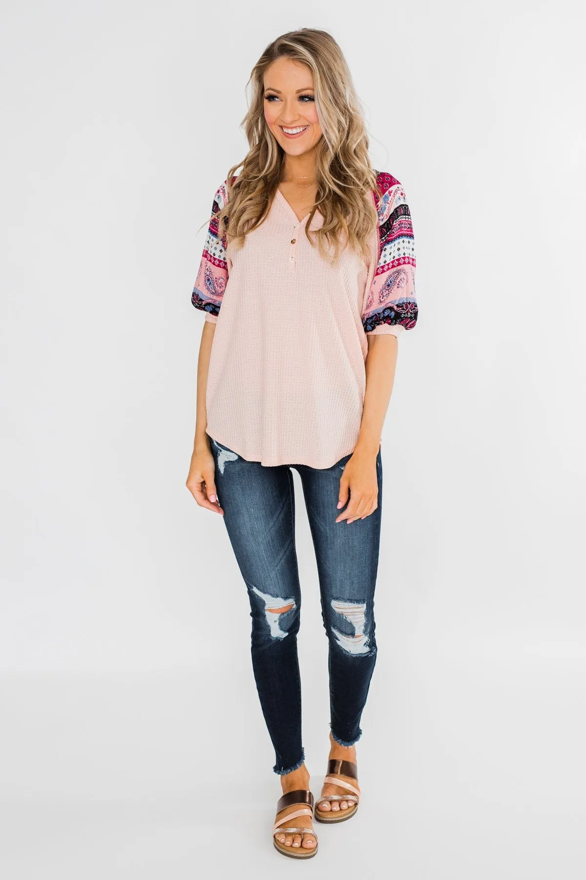 Uniquely You Button Detail Top- Blush