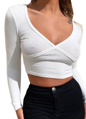 V-neck long-sleeved sexy tight-fitting tops