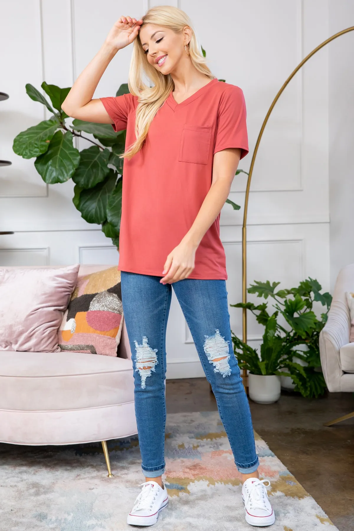 V-Neck Pocket Top