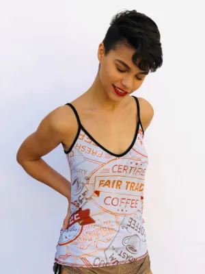 V NECK SPAGHETTI STRAP TOP COFFEE/ANIMAL PRINT