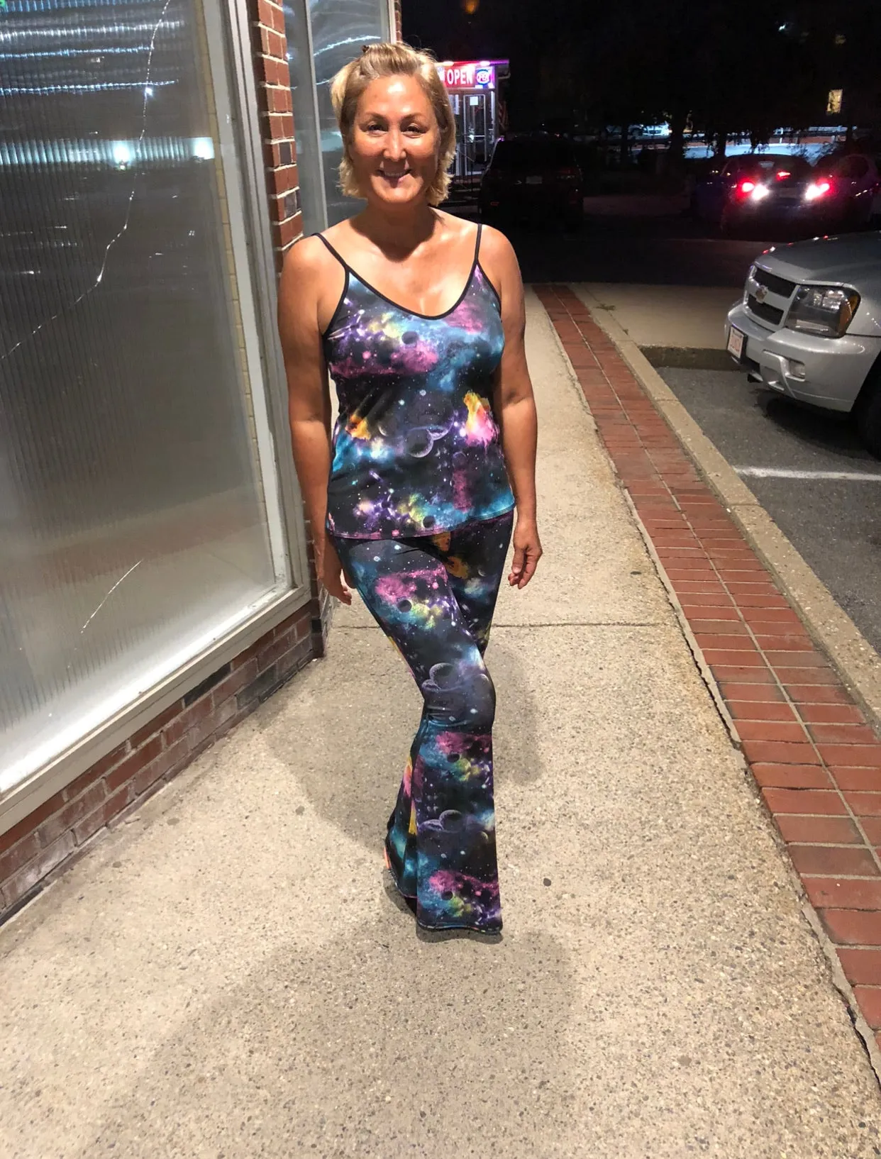 V NECK SPAGHETTI STRAP TOP GALAXY/OCEAN