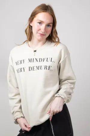 Very Mindful Very Demure Graphic Fleece Sweatshirt for Women in Sand | 32264X-OSS-SAND