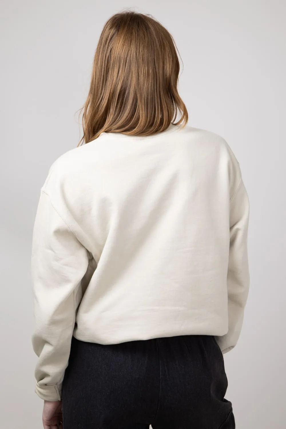 Very Mindful Very Demure Graphic Fleece Sweatshirt for Women in Sand | 32264X-OSS-SAND