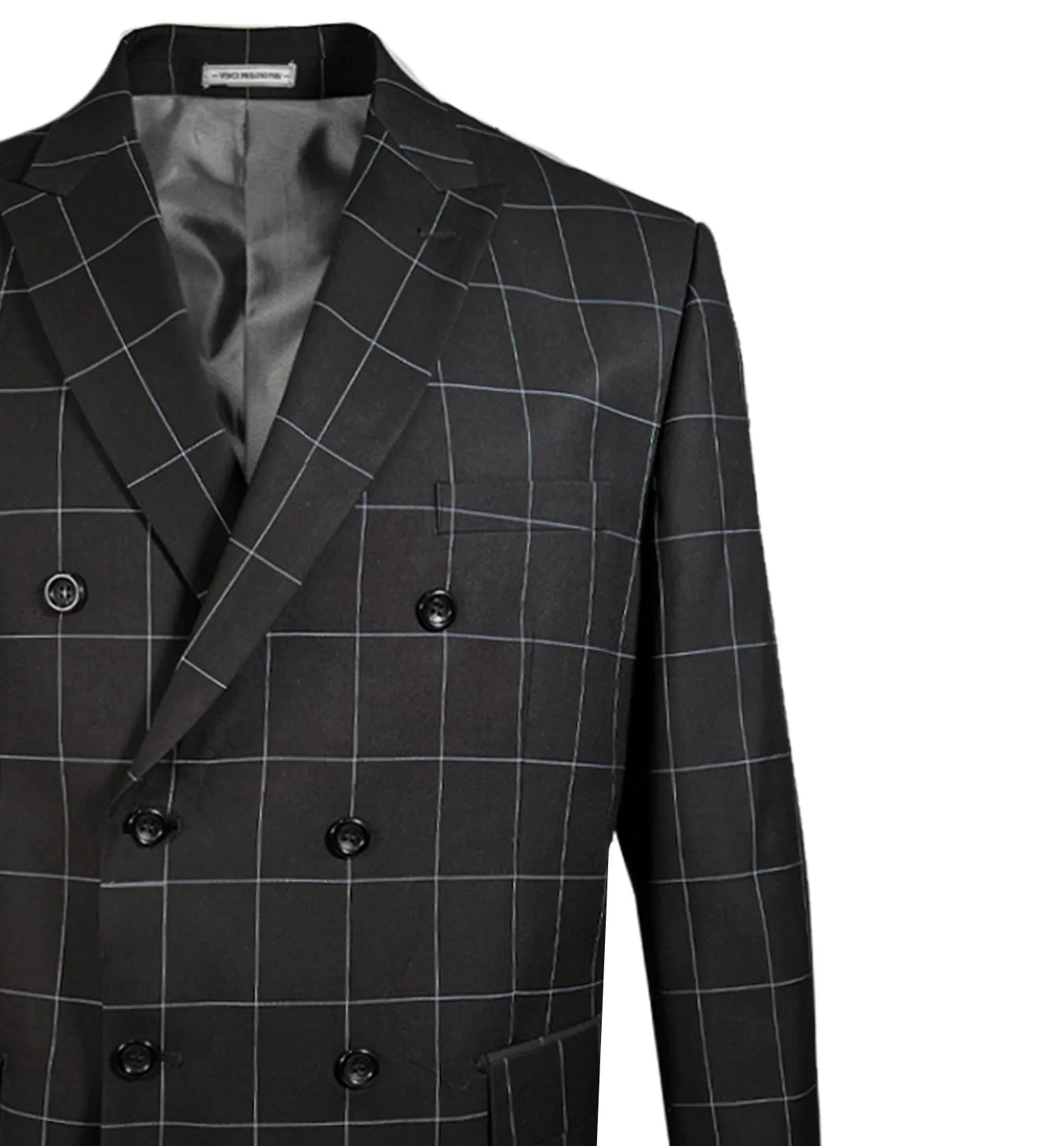 Vinci Double Breasted Windowpane Suit - Black