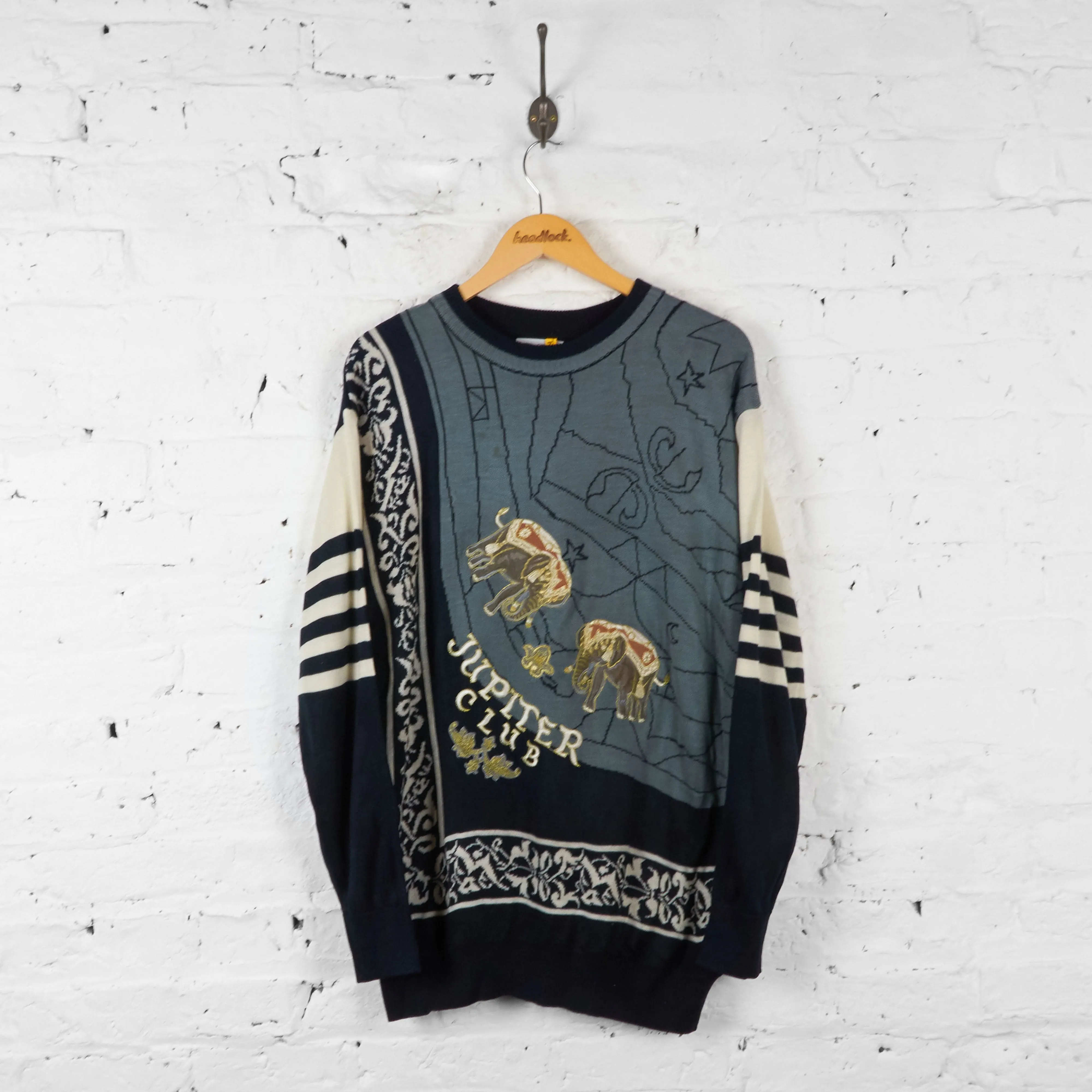 Vintage Jupiter Club Elephant Jumper - Grey/Gold - L
