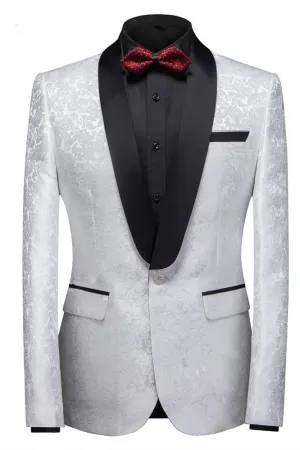 White Jacquard One Buttons Wedding Men Suits