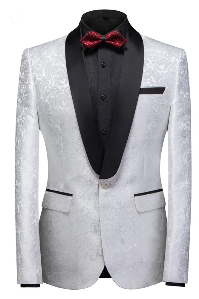 White Jacquard One Buttons Wedding Men Suits
