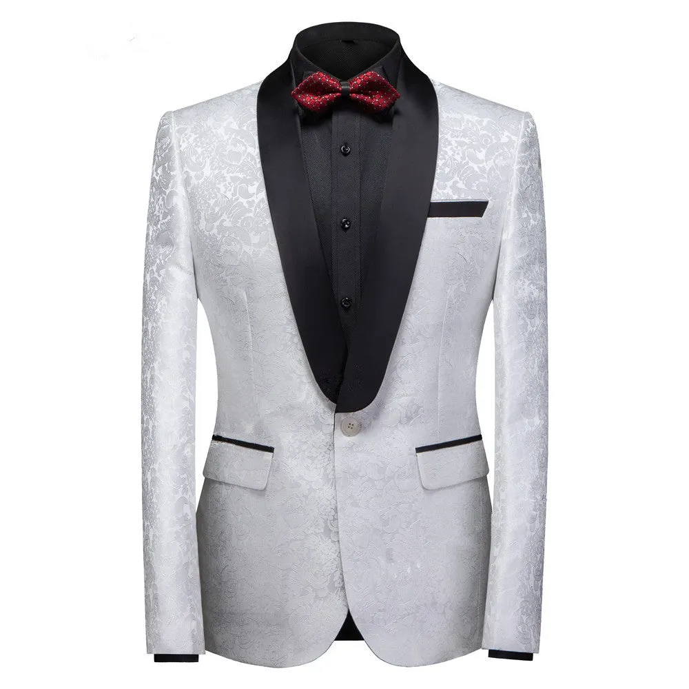White Jacquard One Buttons Wedding Men Suits