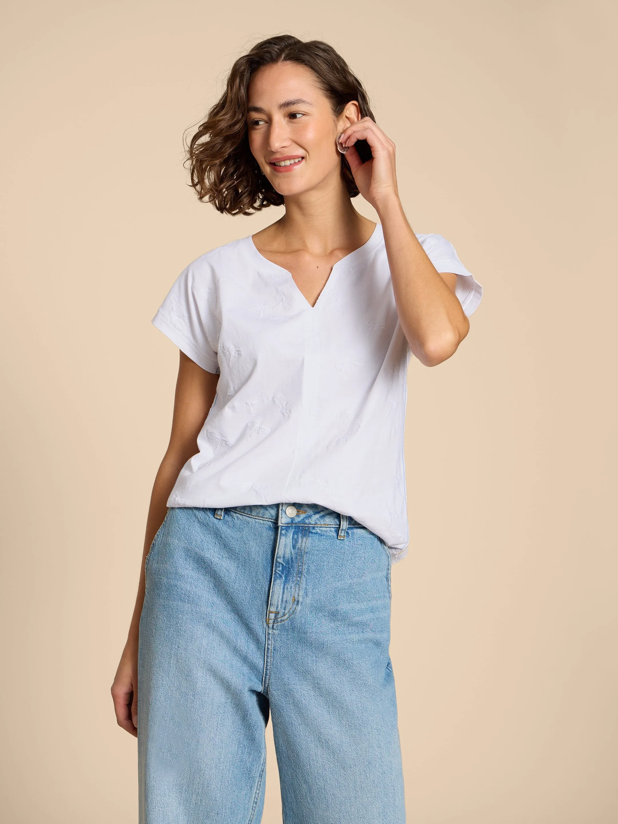 White Stuff UK Nelly Embroidered Tee Brilliant White