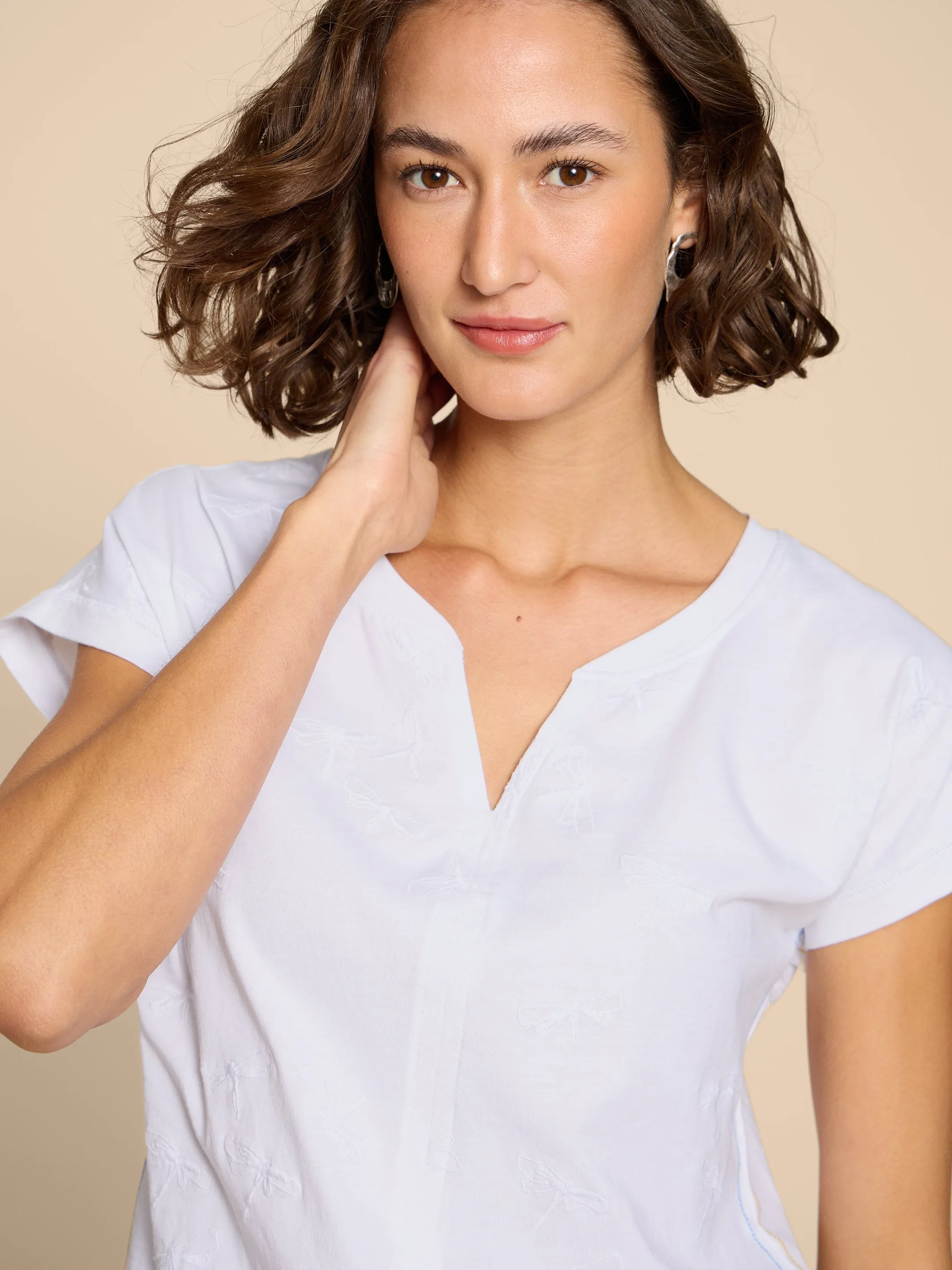White Stuff UK Nelly Embroidered Tee Brilliant White